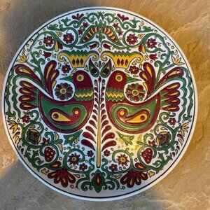 Vintage Handmade Greek Doves Peace Love Decorative Ceramic Glazed Plate